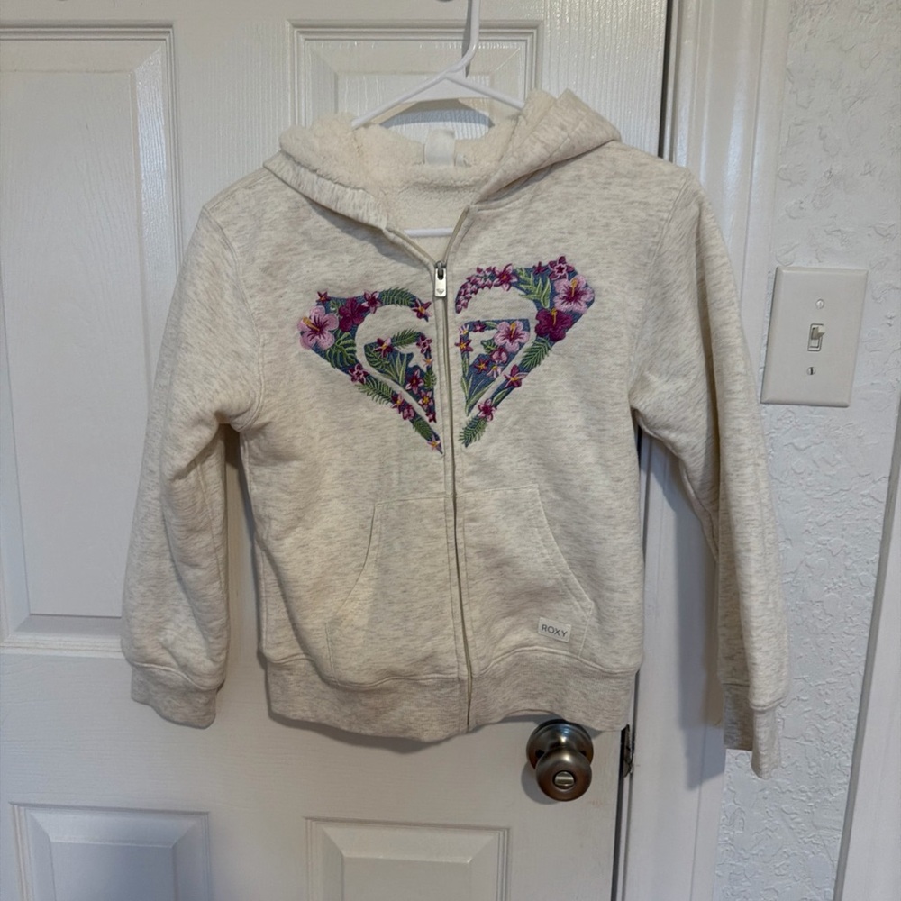Roxy Cream Hoodie with Floral Heart Design